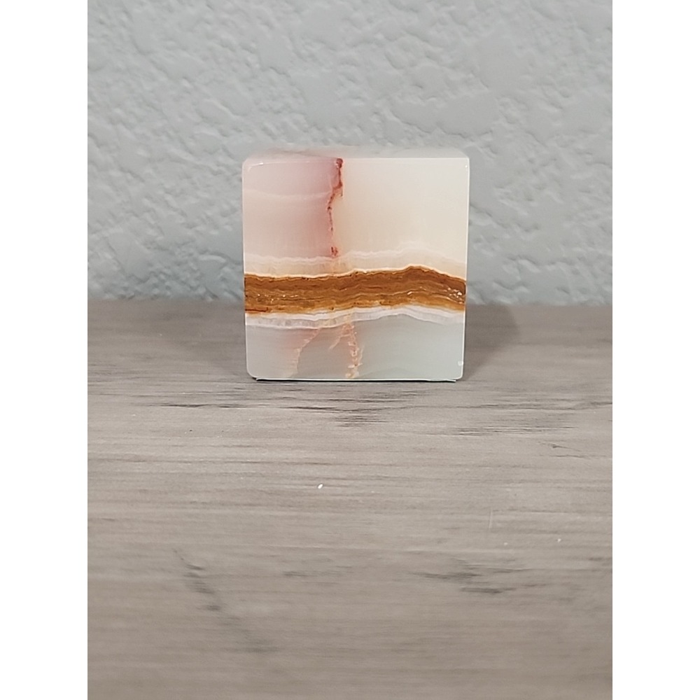 Vintage Polished Banded Onyx Cube Sculpture Paperweight Desk Decor‎ 2.75 In